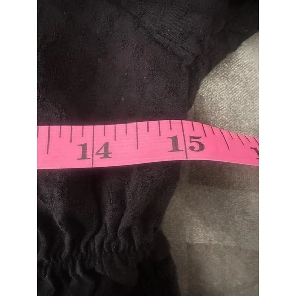 Urban Outfitters Shirt Womens Large Black Smocked Puff Sleeve Crop Top Blouse - Picture 9 of 14